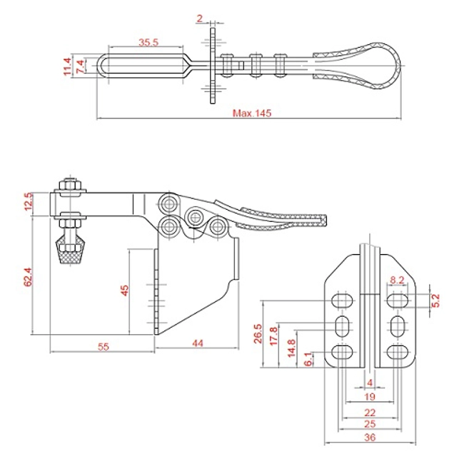 Vendita online Bloccaggio orizzontale base piatta montaggio frontale braccio regolabile 90 Kg.